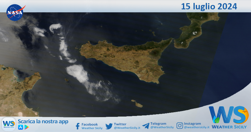 Meteo Sicilia: immagine satellitare Nasa di lunedì 15 luglio 2024