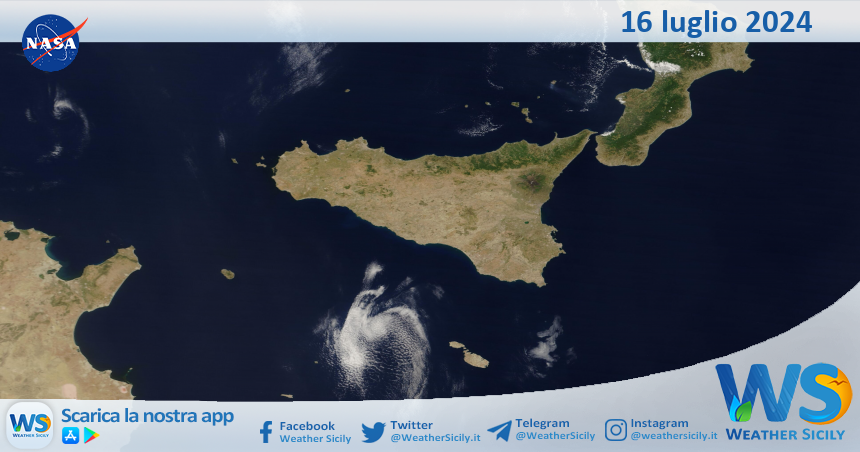 Meteo Sicilia: immagine satellitare Nasa di martedì 16 luglio 2024