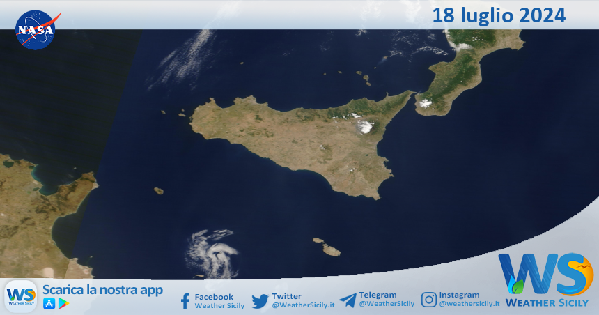 Meteo Sicilia: immagine satellitare Nasa di giovedì 18 luglio 2024