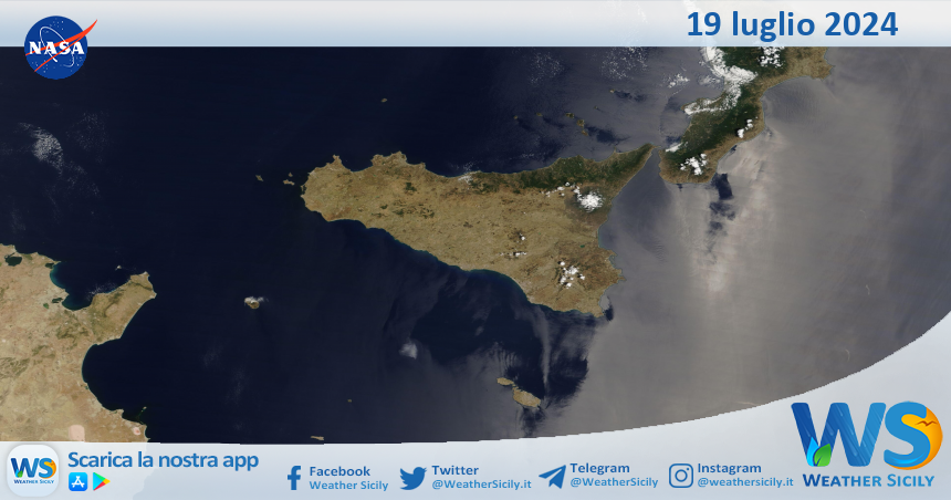 Meteo Sicilia: immagine satellitare Nasa di venerdì 19 luglio 2024