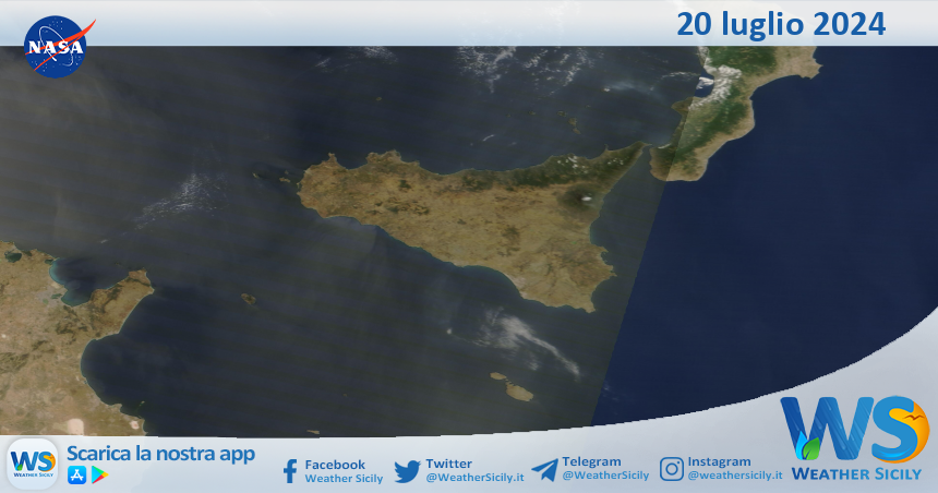 Meteo Sicilia: immagine satellitare Nasa di sabato 20 luglio 2024