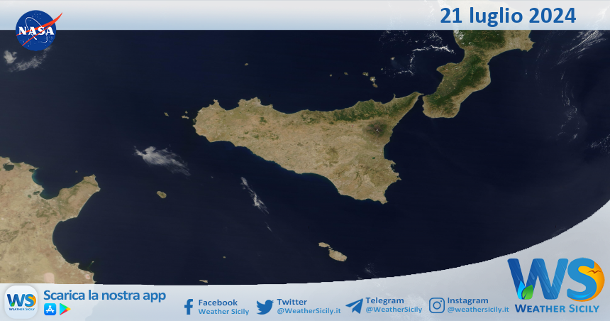 Meteo Sicilia: immagine satellitare Nasa di domenica 21 luglio 2024