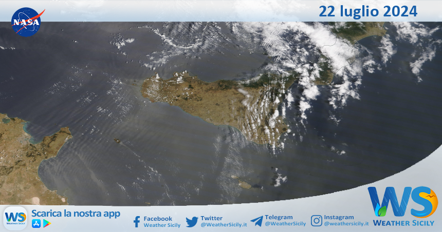 Meteo Sicilia: immagine satellitare Nasa di lunedì 22 luglio 2024