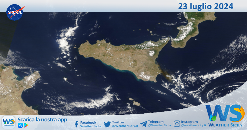 Meteo Sicilia: immagine satellitare Nasa di martedì 23 luglio 2024