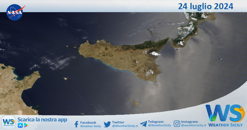 Meteo Sicilia: immagine satellitare Nasa di mercoledì 24 luglio 2024