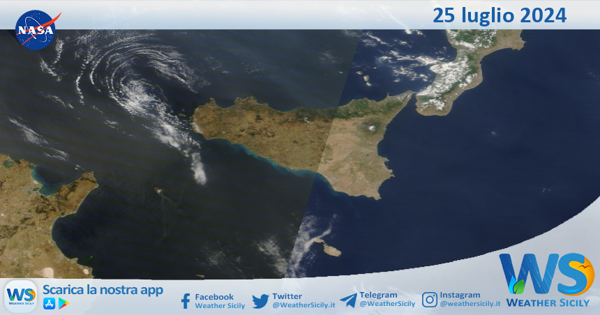 Meteo Sicilia: immagine satellitare Nasa di giovedì 25 luglio 2024