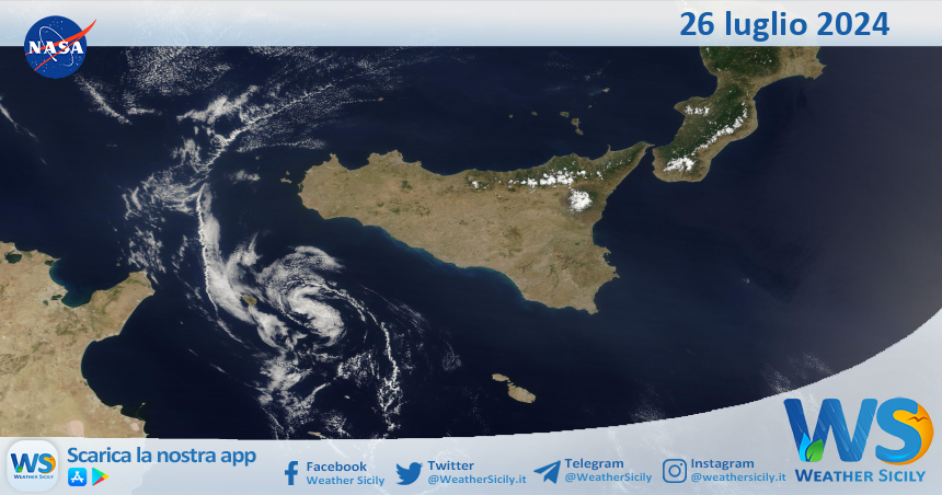 Meteo Sicilia: immagine satellitare Nasa di venerdì 26 luglio 2024