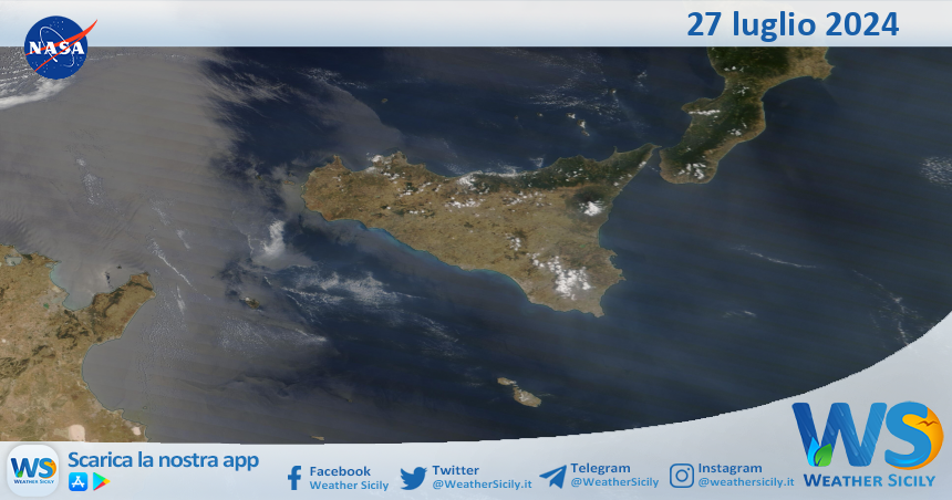 Meteo Sicilia: immagine satellitare Nasa di sabato 27 luglio 2024