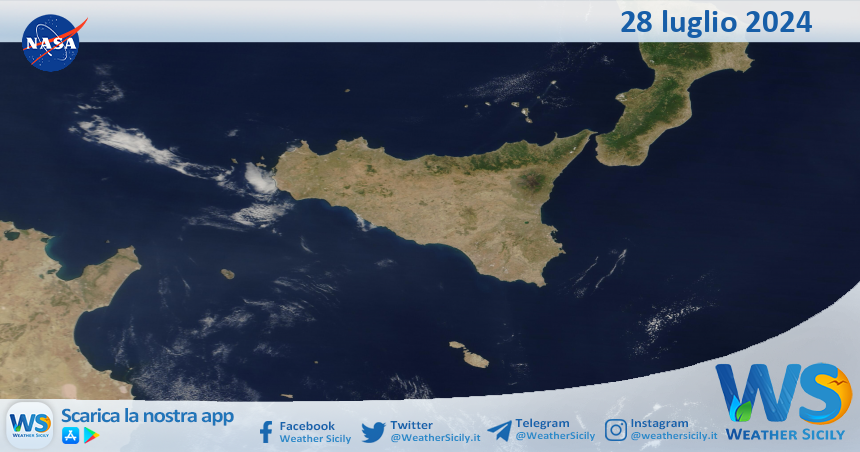 Meteo Sicilia: immagine satellitare Nasa di domenica 28 luglio 2024