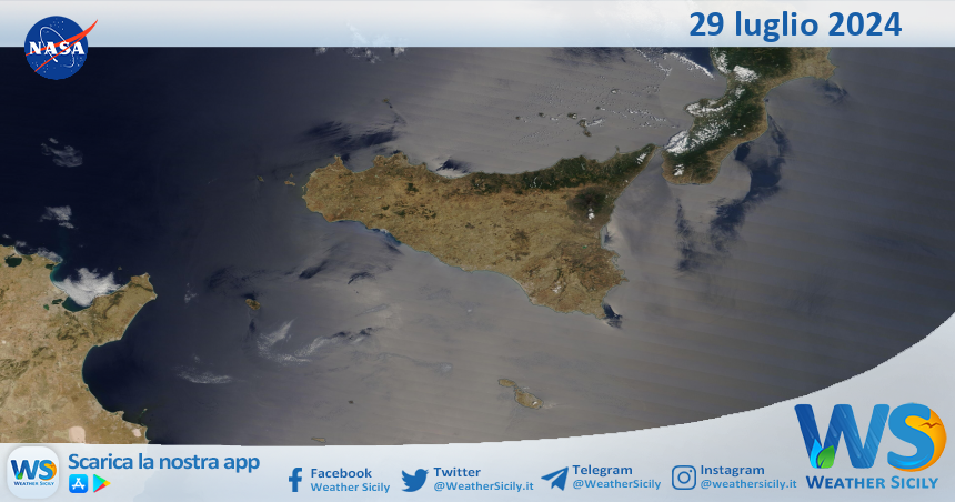 Meteo Sicilia: immagine satellitare Nasa di lunedì 29 luglio 2024