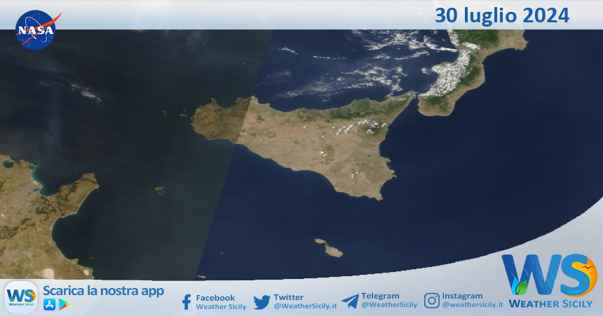 Meteo Sicilia: immagine satellitare Nasa di martedì 30 luglio 2024