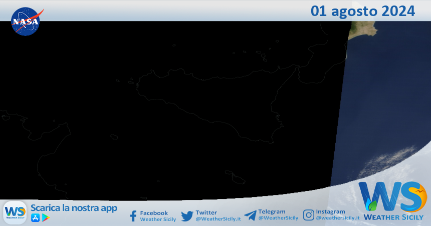 Meteo Sicilia: immagine satellitare Nasa di giovedì 01 agosto 2024