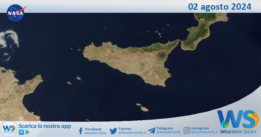 Meteo Sicilia: immagine satellitare Nasa di venerdì 02 agosto 2024