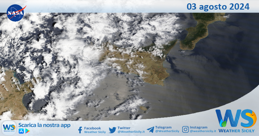 Meteo Sicilia: immagine satellitare Nasa di sabato 03 agosto 2024