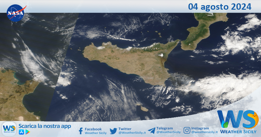 Meteo Sicilia: immagine satellitare Nasa di domenica 04 agosto 2024