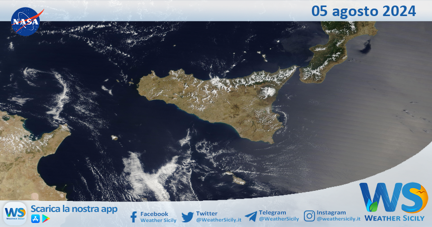 Meteo Sicilia: immagine satellitare Nasa di lunedì 05 agosto 2024