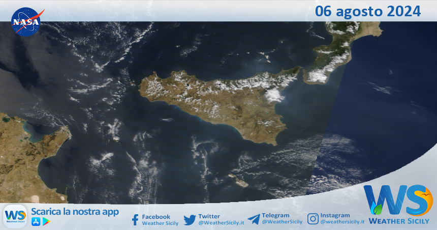 Meteo Sicilia: immagine satellitare Nasa di martedì 06 agosto 2024