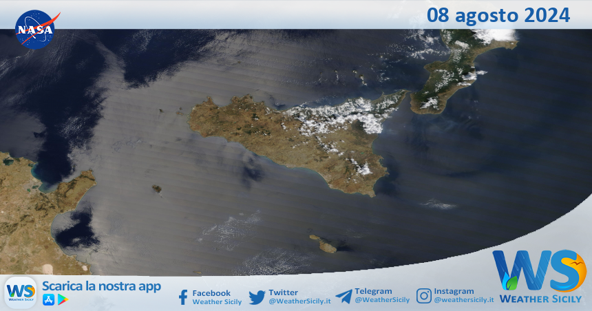 Meteo Sicilia: immagine satellitare Nasa di giovedì 08 agosto 2024