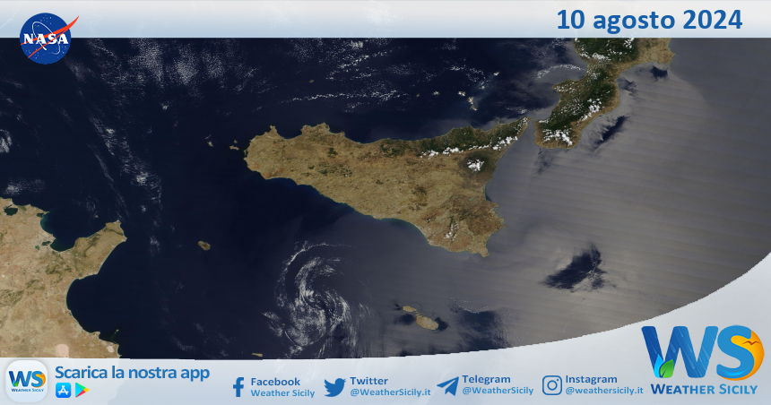 Meteo Sicilia: immagine satellitare Nasa di sabato 10 agosto 2024