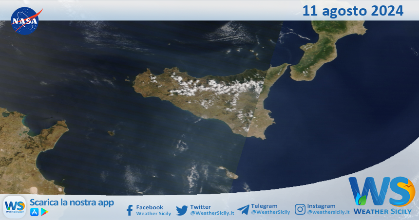 Meteo Sicilia: immagine satellitare Nasa di domenica 11 agosto 2024