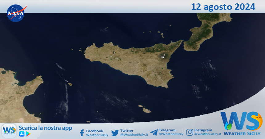 Meteo Sicilia: immagine satellitare Nasa di lunedì 12 agosto 2024