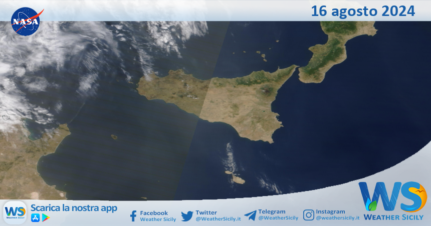 Meteo Sicilia: immagine satellitare Nasa di venerdì 16 agosto 2024