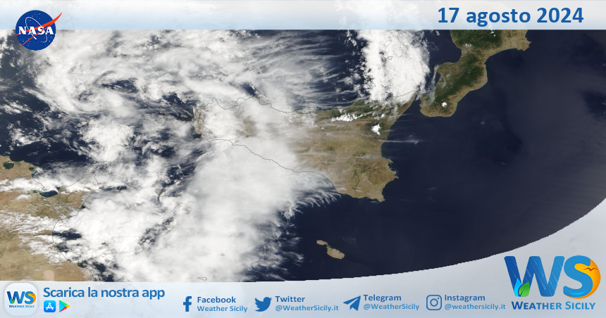 Meteo Sicilia: immagine satellitare Nasa di sabato 17 agosto 2024