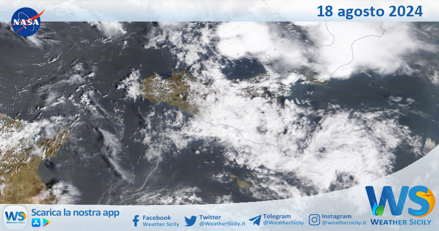 Meteo Sicilia: immagine satellitare Nasa di domenica 18 agosto 2024