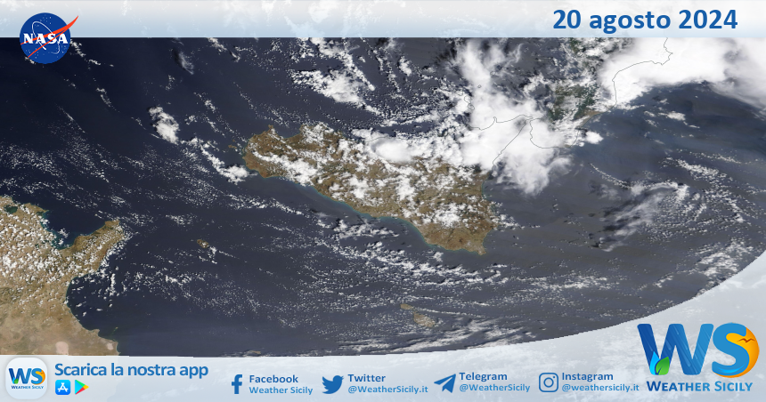 Meteo Sicilia: immagine satellitare Nasa di martedì 20 agosto 2024