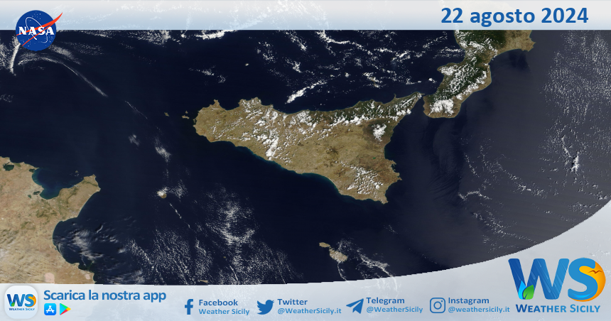 Meteo Sicilia: immagine satellitare Nasa di giovedì 22 agosto 2024