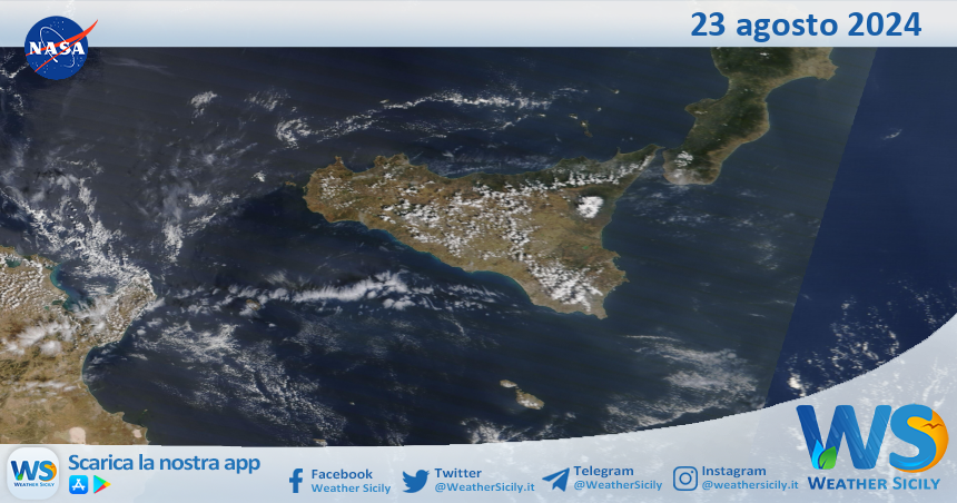 Meteo Sicilia: immagine satellitare Nasa di venerdì 23 agosto 2024