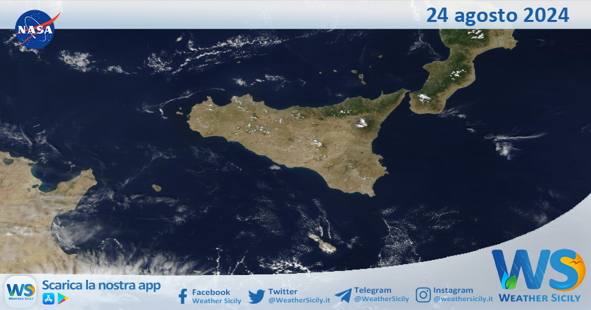 Meteo Sicilia: immagine satellitare Nasa di sabato 24 agosto 2024