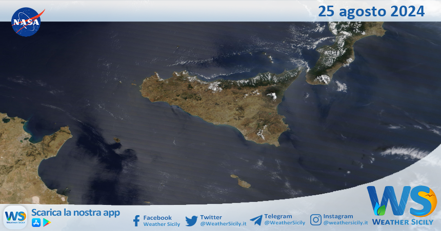 Meteo Sicilia: immagine satellitare Nasa di domenica 25 agosto 2024