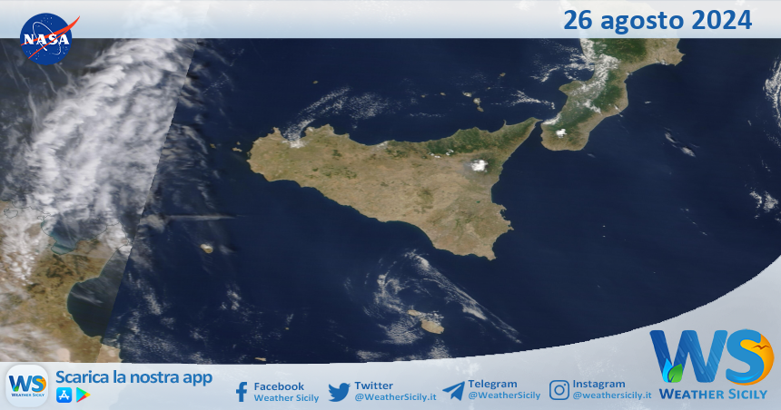 Meteo Sicilia: immagine satellitare Nasa di lunedì 26 agosto 2024