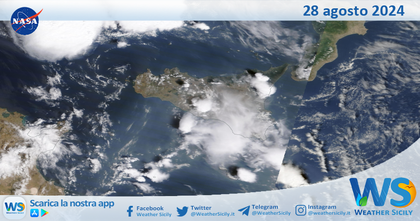 Meteo Sicilia: immagine satellitare Nasa di mercoledì 28 agosto 2024