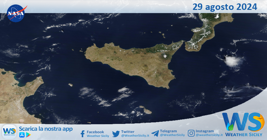 Meteo Sicilia: immagine satellitare Nasa di giovedì 29 agosto 2024