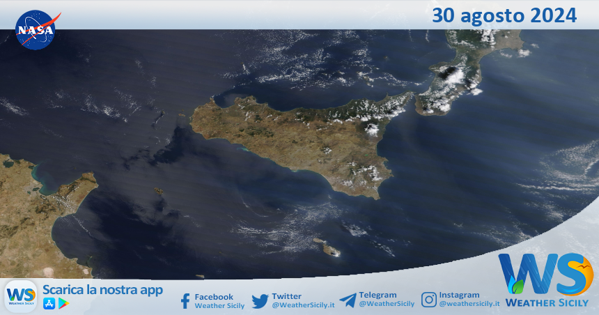 Meteo Sicilia: immagine satellitare Nasa di venerdì 30 agosto 2024