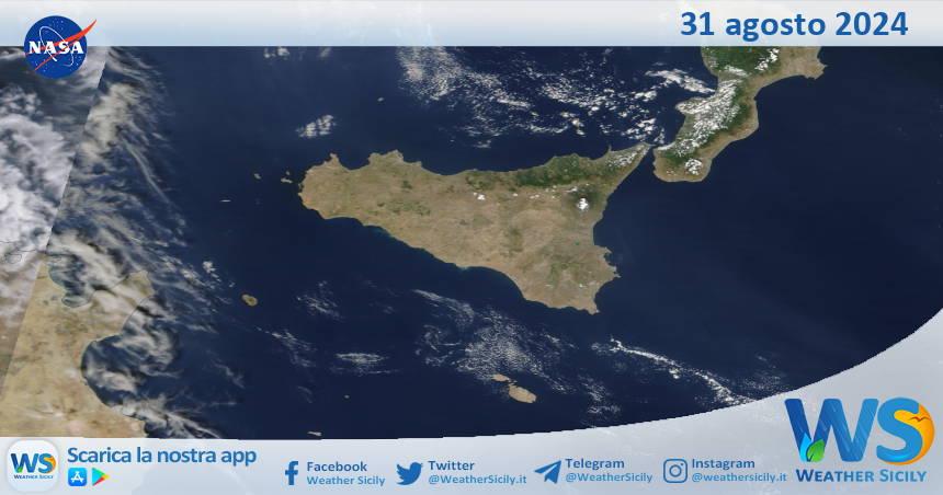 Meteo Sicilia: immagine satellitare Nasa di sabato 31 agosto 2024