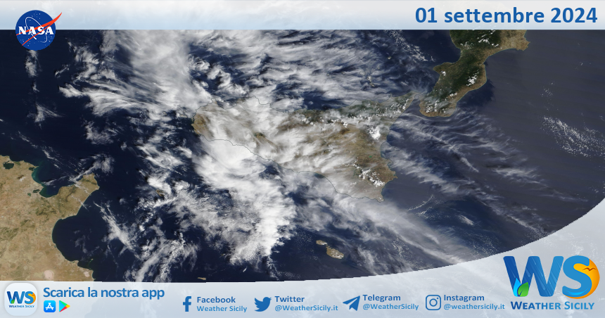 Meteo Sicilia: immagine satellitare Nasa di domenica 01 settembre 2024