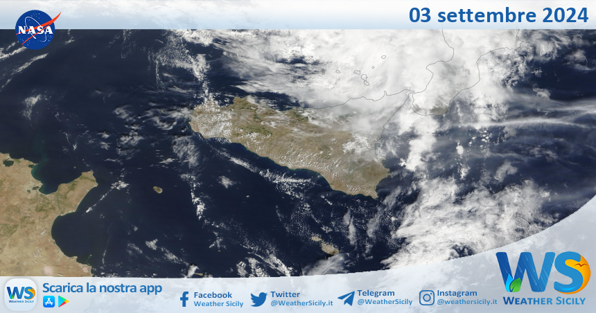 Meteo Sicilia: immagine satellitare Nasa di martedì 03 settembre 2024