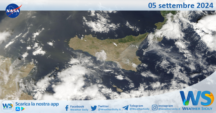 Meteo Sicilia: immagine satellitare Nasa di giovedì 05 settembre 2024