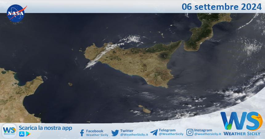 Meteo Sicilia: immagine satellitare Nasa di venerdì 06 settembre 2024