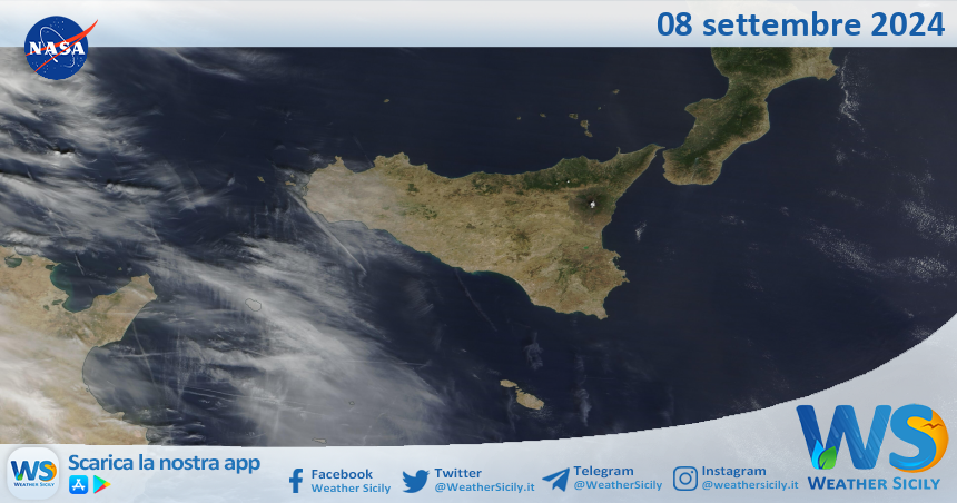 Meteo Sicilia: immagine satellitare Nasa di domenica 08 settembre 2024