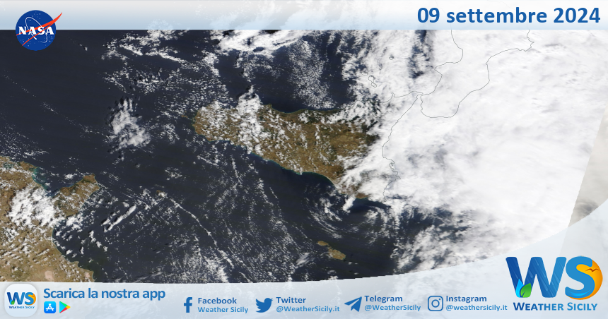 Meteo Sicilia: immagine satellitare Nasa di lunedì 09 settembre 2024