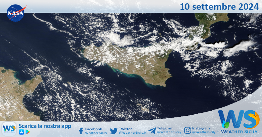 Meteo Sicilia: immagine satellitare Nasa di martedì 10 settembre 2024