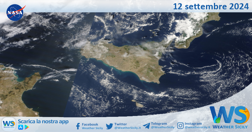 Meteo Sicilia: immagine satellitare Nasa di giovedì 12 settembre 2024