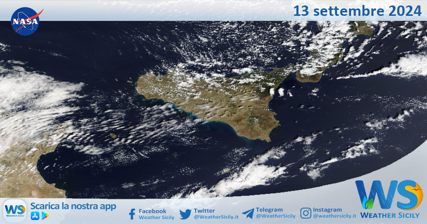 Meteo Sicilia: immagine satellitare Nasa di venerdì 13 settembre 2024