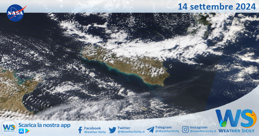 Meteo Sicilia: immagine satellitare Nasa di sabato 14 settembre 2024