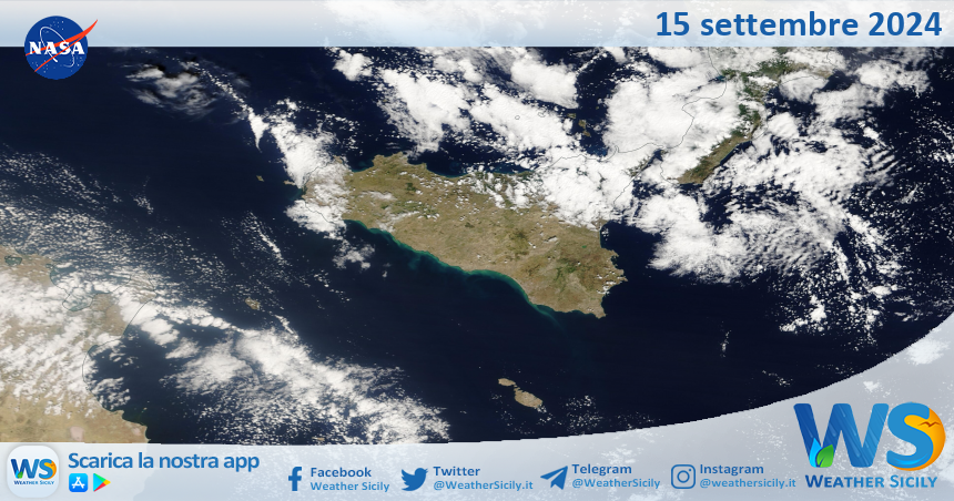 Meteo Sicilia: immagine satellitare Nasa di domenica 15 settembre 2024