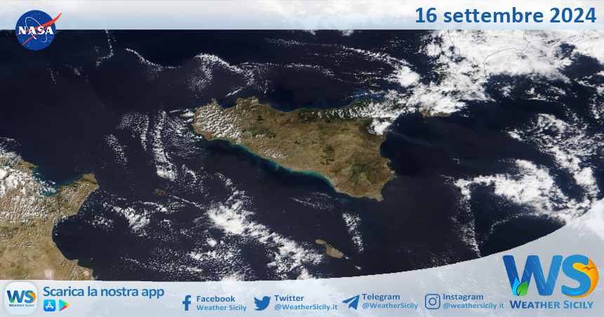 Meteo Sicilia: immagine satellitare Nasa di lunedì 16 settembre 2024